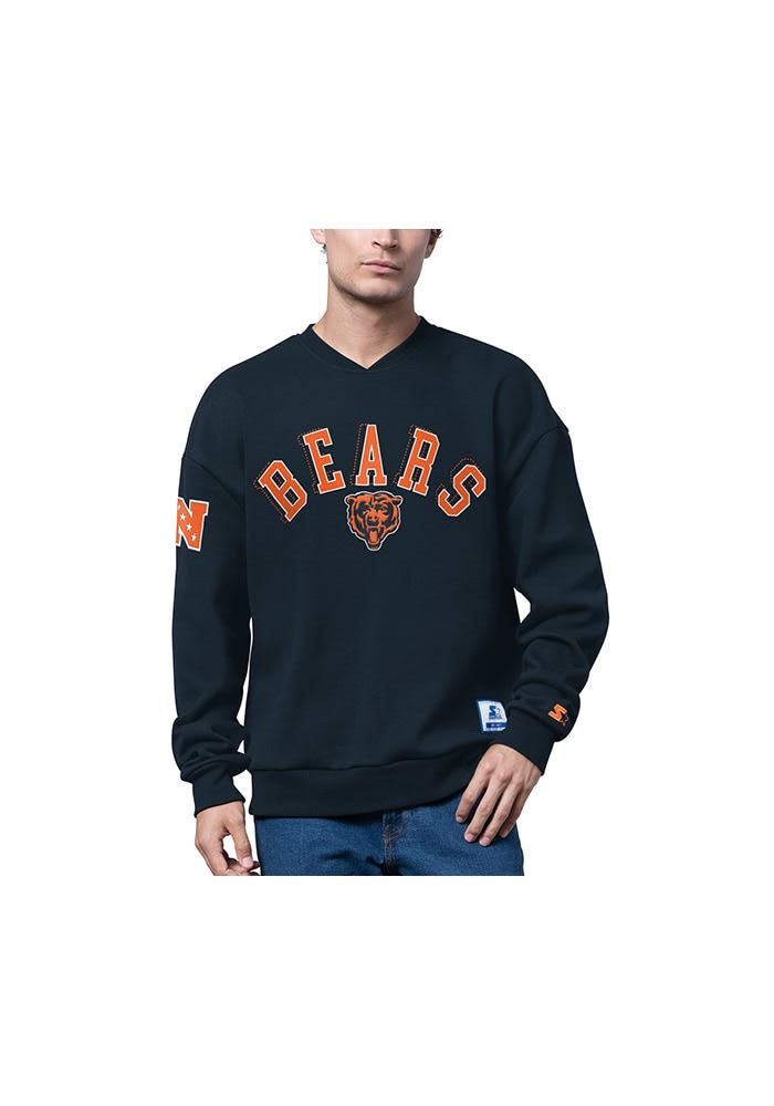 Starter Chicago Bears Mens NAVY Blitz Pique Long Sleeve Fashion
