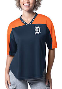Detroit Tigers Womens Key Plan II Fashion Baseball Jersey - Navy Blue
