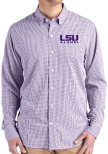 Cutter and Buck LSU Tigers Mens Purple Alumni Gingham LS Woven Long Sleeve Dress Shirt