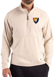 Cutter and Buck Illinois Fighting Illini Mens Oatmeal Vault Adapt Eco Hybrid Long Sleeve Qtr Zip P..