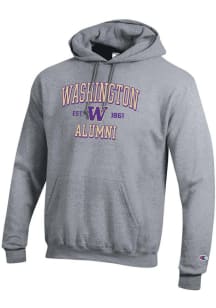 Mens Washington Huskies Grey Champion Est Alumni Powerblend Hooded Sweatshirt
