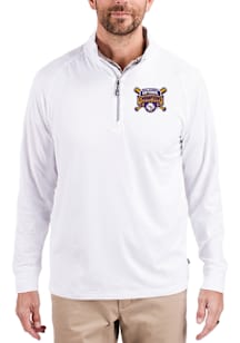 Cutter and Buck LSU Tigers Mens White 2025 CWS Champions Adapt Eco Knit Long Sleeve Qtr Zip Pullov..