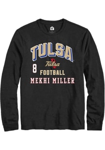 Mekhi Miller Mens Black Tulsa Golden Hurricane NIL Arch Logo Long Sleeve Player T Shirt