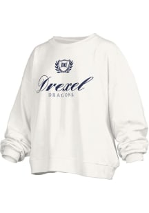 Womens Drexel Dragons White Pressbox Janise Crew Sweatshirt