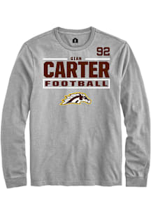 Gian Carter Western Michigan Broncos Grey Football NIL Stacked Box Long Sleeve Player T Shirt