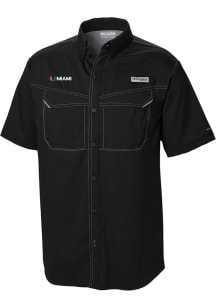 Columbia Miami Hurricanes Mens Black Heat Seal Low Drag Offshore Short Sleeve Dress Shirt