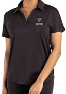Cutter and Buck Harvard Crimson Womens Black Coastline Short Sleeve Polo Shirt