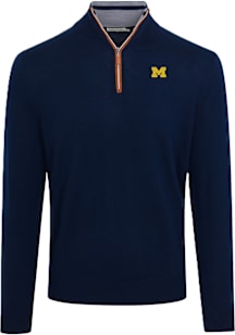 Michigan Wolverines Mens Navy Blue Merino Long Sleeve Qtr Zip Pullover