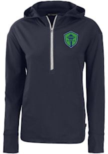 Cutter and Buck Seattle Sounders FC Womens Navy Blue Daybreak Hood Qtr Zip