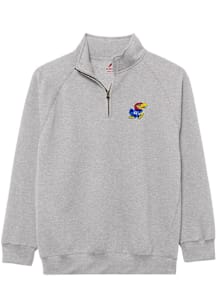 Kansas Jayhawks Mens Grey Essentials Embroidery Long Sleeve Qtr Zip Pullover