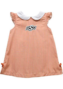 Vive La Fete Oklahoma State Cowboys Baby Girls Orange Gingham Short Sleeve Dress