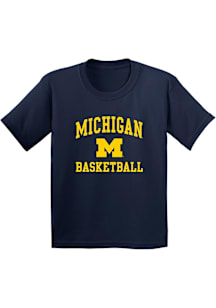 Michigan Wolverines Youth Navy Blue Arched Logo Basketball Short Sleeve T-Shirt