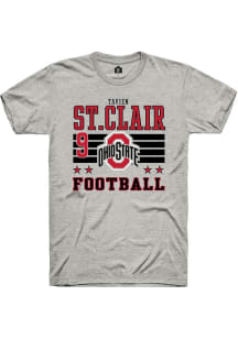 Tavien St. Clair Ash Ohio State Buckeyes NIL Striped Short Sleeve T Shirt