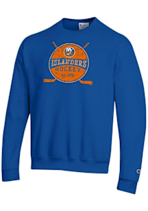 Champion New York Islanders Mens Blue Hockey Sticks Circle Powerblend Long Sleeve Crew Sweatshirt