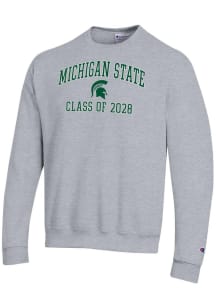 Mens Michigan State Spartans Grey Champion Font Class of 2028 Powerblend Crew Sweatshirt