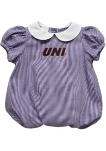 Vive La Fete Northern Iowa Panthers Baby Purple Gingham Collar Short Sleeve One Piece