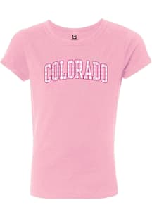Summit Sportswear Colorado Girls Pink Gingham Wordmark Short Sleeve Tee