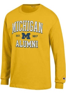 Mens Michigan Wolverines Yellow Champion Est Alumni Jersey Tee