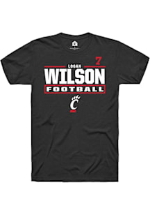 Logan Wilson Cincinnati Bearcats Black Football NIL Stacked Box Short Sleeve Player T Shirt
