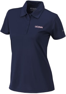 Columbia UConn Huskies Womens Navy Blue Heat Seal Birdie Short Sleeve Polo Shirt