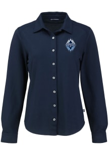 Cutter and Buck Vancouver Whitecaps FC Womens Advantage Soft Pique Long Sleeve Navy Blue Dress Shi..