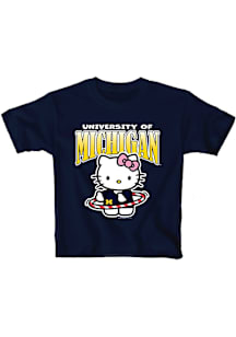 Girls Navy Blue Michigan Wolverines Hello Kitty Team Wordmark Short Sleeve T-Shirt