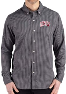 Mens USC Trojans Black Cutter and Buck Gingham LS Woven Long Sleeve Dress Shirt