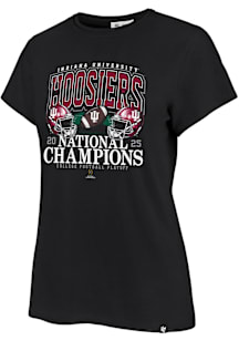 47 Indiana Hoosiers Womens Black 2025 CFP National Champions Franklie Helmet Short Sleeve T-Shirt
