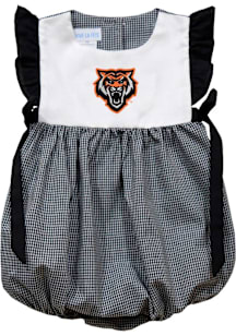 Vive La Fete Idaho State Bengals Baby Girls Black Gingham Bubble Short Sleeve Dress