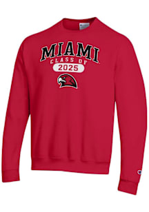 Champion Miami RedHawks Mens Red Class of 2025 Pill Powerblend Long Sleeve Crew Sweatshirt