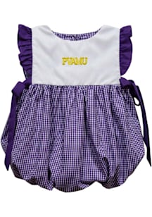 Vive La Fete Prairie View A&M Panthers Baby Girls Purple Gingham Bubble Short Sleeve Dress