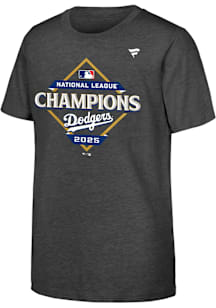 Los Angeles Dodgers Youth Charcoal 2025 LCS Champions Locker Room Short Sleeve T-Shirt