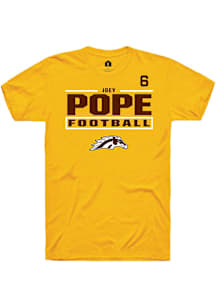 Joey Pope Western Michigan Broncos Gold Football NIL Stacked Box Short Sleeve Player T Shirt
