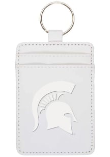 White Michigan State Spartans Leatherette Vertical ID Keychain