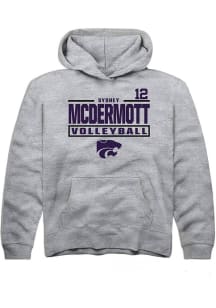 Sydney McDermott Rally Youth Grey K-State Wildcats NIL Stacked Box Long Sleeve Player Hoodie