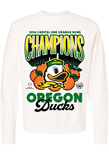 Something Inked Oregon Ducks Mens Ivory 2026 Orange Bowl Champions Long Sleeve Crew Sweatshirt