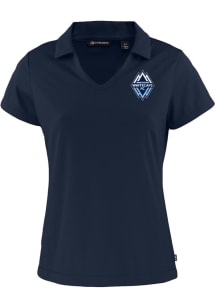 Cutter and Buck Vancouver Whitecaps FC Womens Navy Blue Daybreak V Neck Short Sleeve Polo Shirt