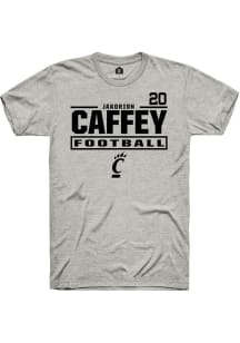 Jakorion Caffey Rally Mens Ash Cincinnati Bearcats NIL Stacked Box Player T Shirt