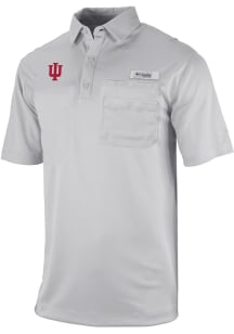 Mens Indiana Hoosiers Grey Columbia Heat Seal Omni Wick Flycaster Short Sleeve Polo Shirt