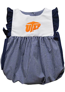 Vive La Fete UTEP Miners Baby Girls Navy Blue Gingham Bubble Short Sleeve Dress