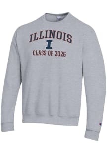 Mens Illinois Fighting Illini Grey Champion Font Class of 2026 Powerblend Crew Sweatshirt
