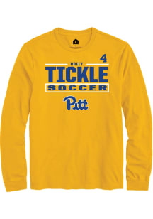 Holly Tickle Mens Gold Pitt Panthers NIL Stacked Box Long Sleeve Player T Shirt