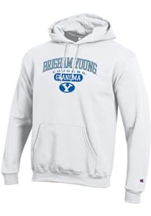 Champion BYU Cougars Mens White Pill Box Grandma Powerblend Long Sleeve Hoodie