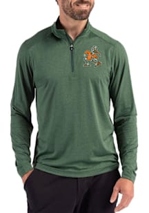 Cutter and Buck Miami Hurricanes Mens Green Vintage Coastline Long Sleeve Qtr Zip Pullover