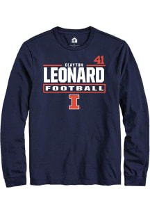 Clayton Leonard Mens Navy Blue Illinois Fighting Illini NIL Stacked Box Long Sleeve Player T Shirt