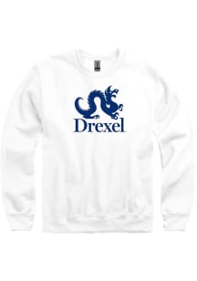 Mens White Drexel Dragons Big Logo Crew Sweatshirt