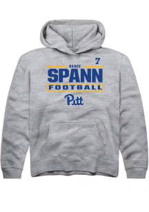 Deuce Spann Rally Youth Grey Pitt Panthers NIL Stacked Box Long Sleeve Player Hoodie