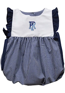 Vive La Fete Rhode Island Rams Baby Girls Navy Blue Gingham Bubble Short Sleeve Dress