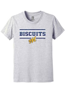 Summit Sportswear Montgomery Biscuits Youth Grey Double Bars Short Sleeve T-Shirt