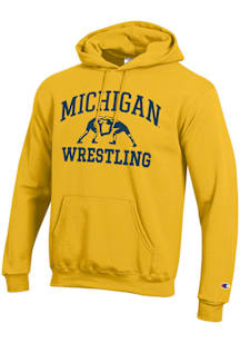 Champion Michigan Wolverines Mens Yellow Wrestling Powerblend Long Sleeve Hoodie